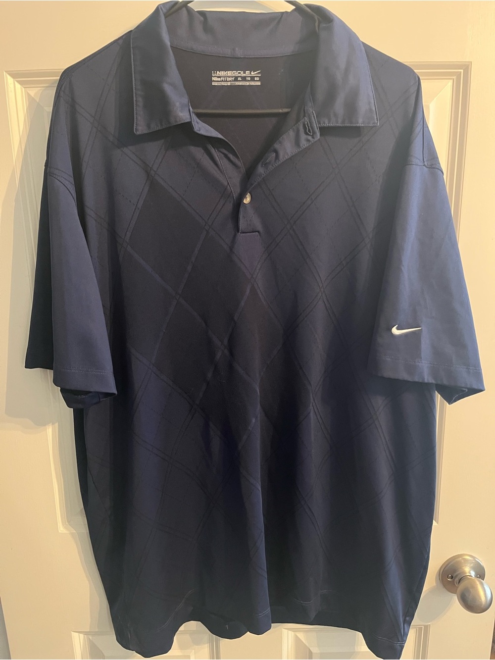 Nike Men’s Dark Blue Polo with Subtle Diamond Pattern